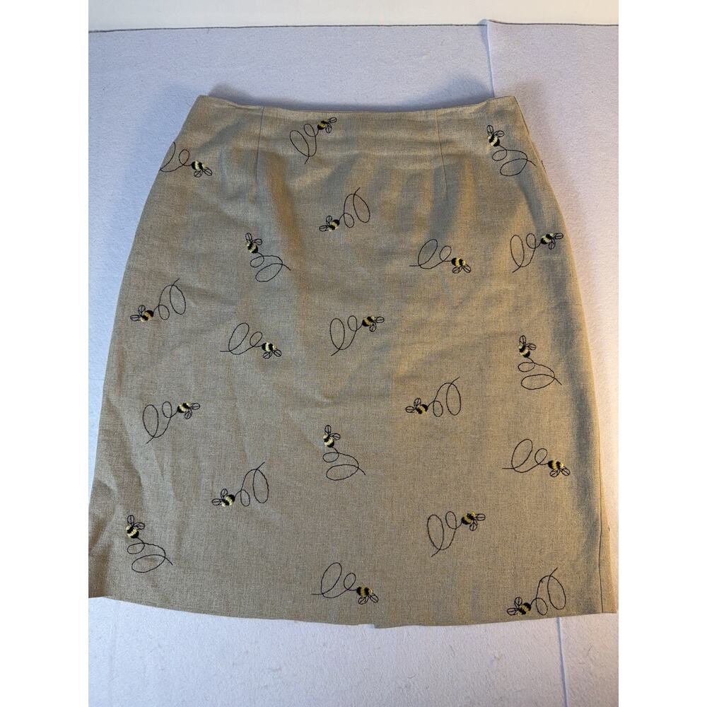 Talbots Bee Embroidered Linen Blend Skirt Womens 6‎ Tan Cottagecore